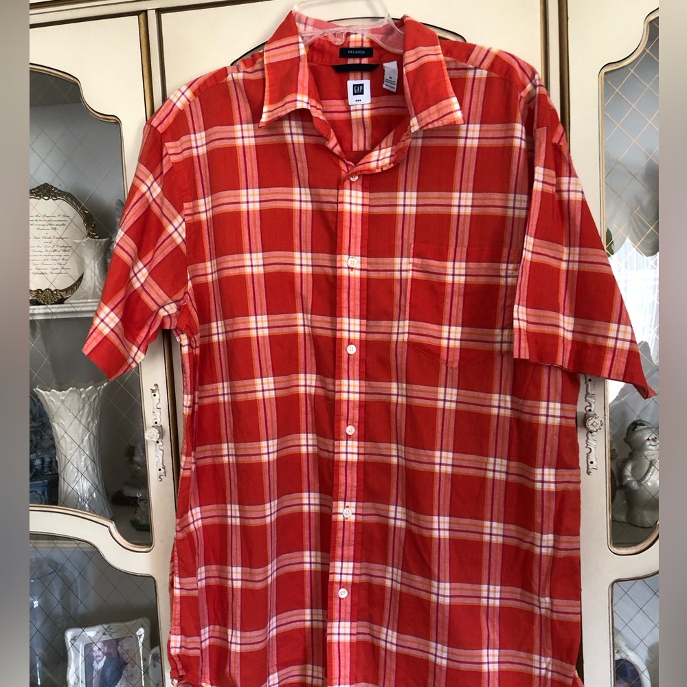 Gap men’s relaxed orange plaid shirt size XL. C:1480